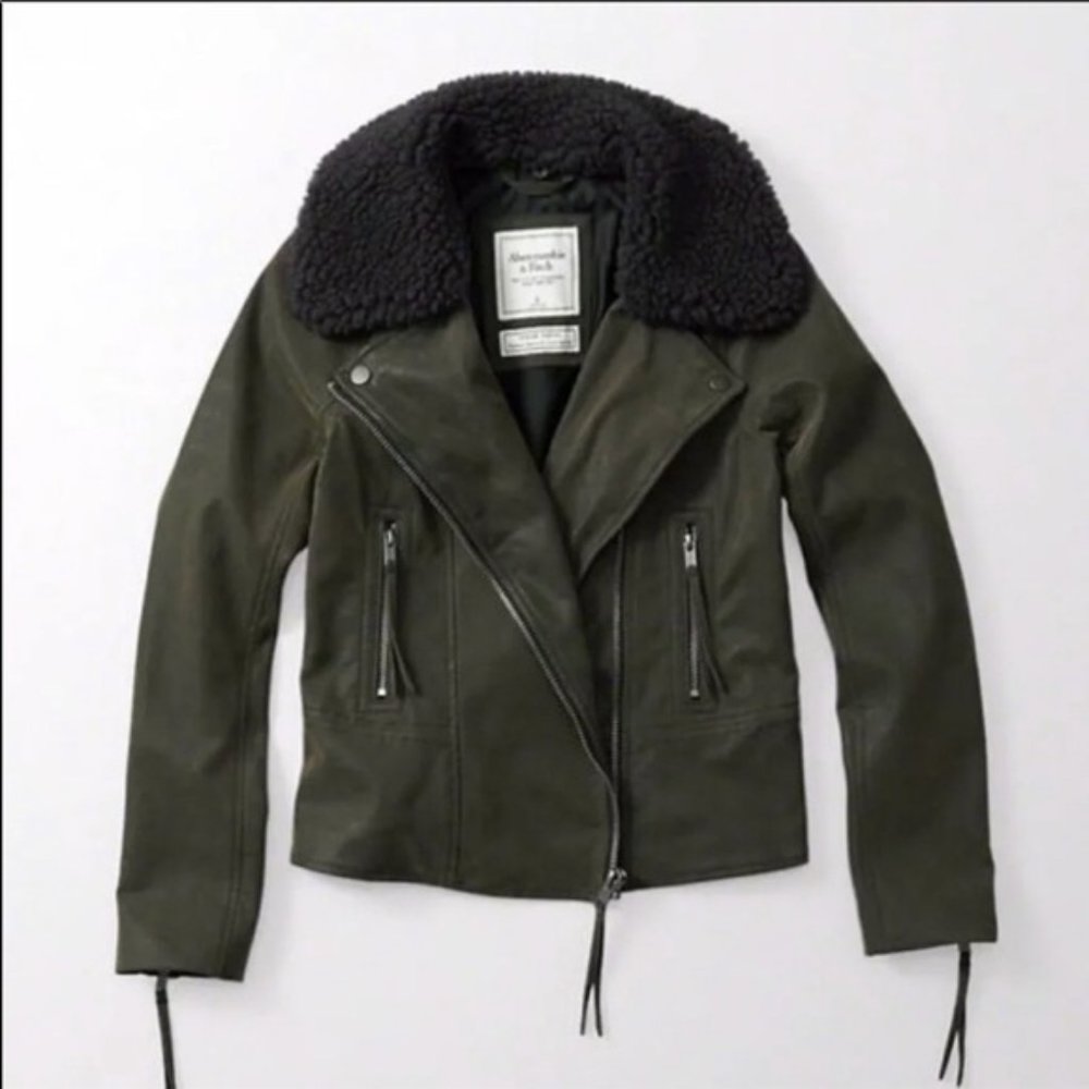 Abercrombie & Fitch Vegan Leather Olive Jacket